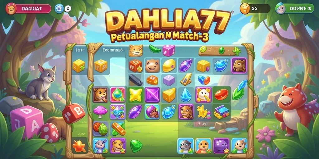 Screenshot gameplay DAHLIA77 menunjukkan keseruan bermain Match-3.