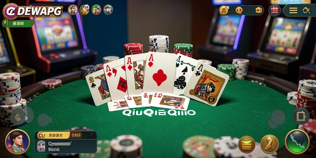 Tampilan gameplay seru di DEWAPG dengan kartu QiuQiu.