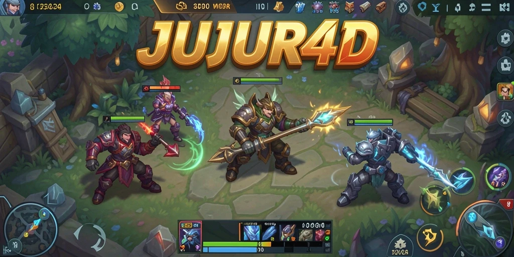 Tampilan screenshot permainan JUJUR4D dengan aksi seru di arena MOBA.