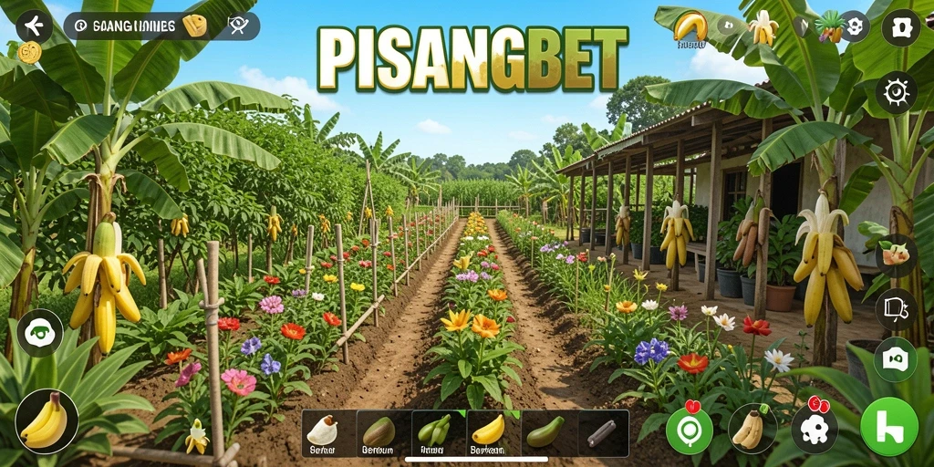 Gameplay seru dalam PISANGBET yang menunjukkan aktivitas berkebun.