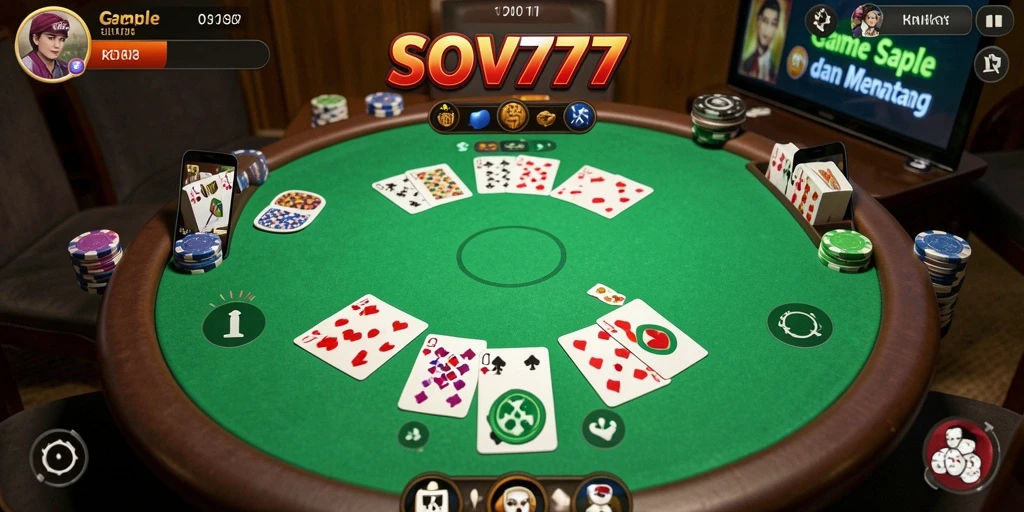Gameplay Gaple yang seru dalam SOV777 dengan teman-teman.